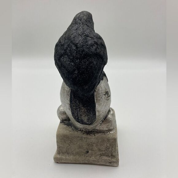 Greenbrier Halloween Black Glitter Raven Crow Bird on Silver Skull Statue - Picture 4 of 9